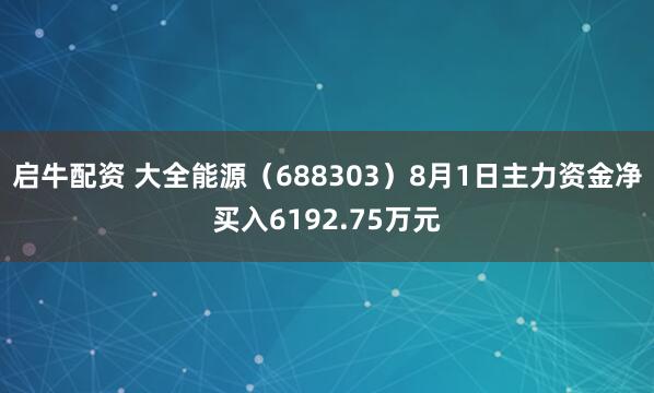 启牛配资 大全能源（688303）8月1日主力资金净买入6192.75万元